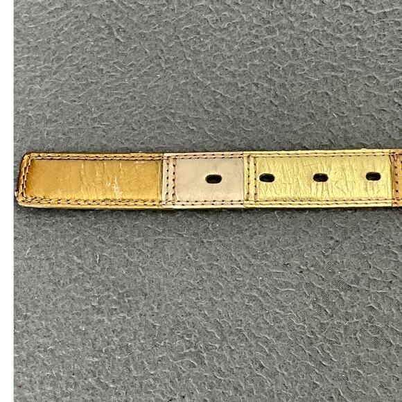 Fossil Genuine Leather Vintage 90s Gold Bronze Patchwork Belt Women 35.5” -39.5” - Picture 6 of 9